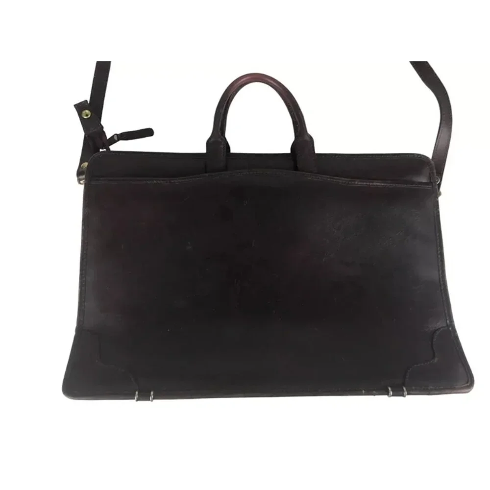 Dilana Briefcase Document‎ Case Unisex Brown Leather Detachable Strap Bag